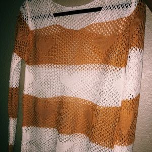 HEART CROCHET STRIPED SWEATER